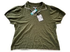 41 Hawthorn Merino Wool Tipped Johnny Collar Polo Sweater Green Women's XXL NWT